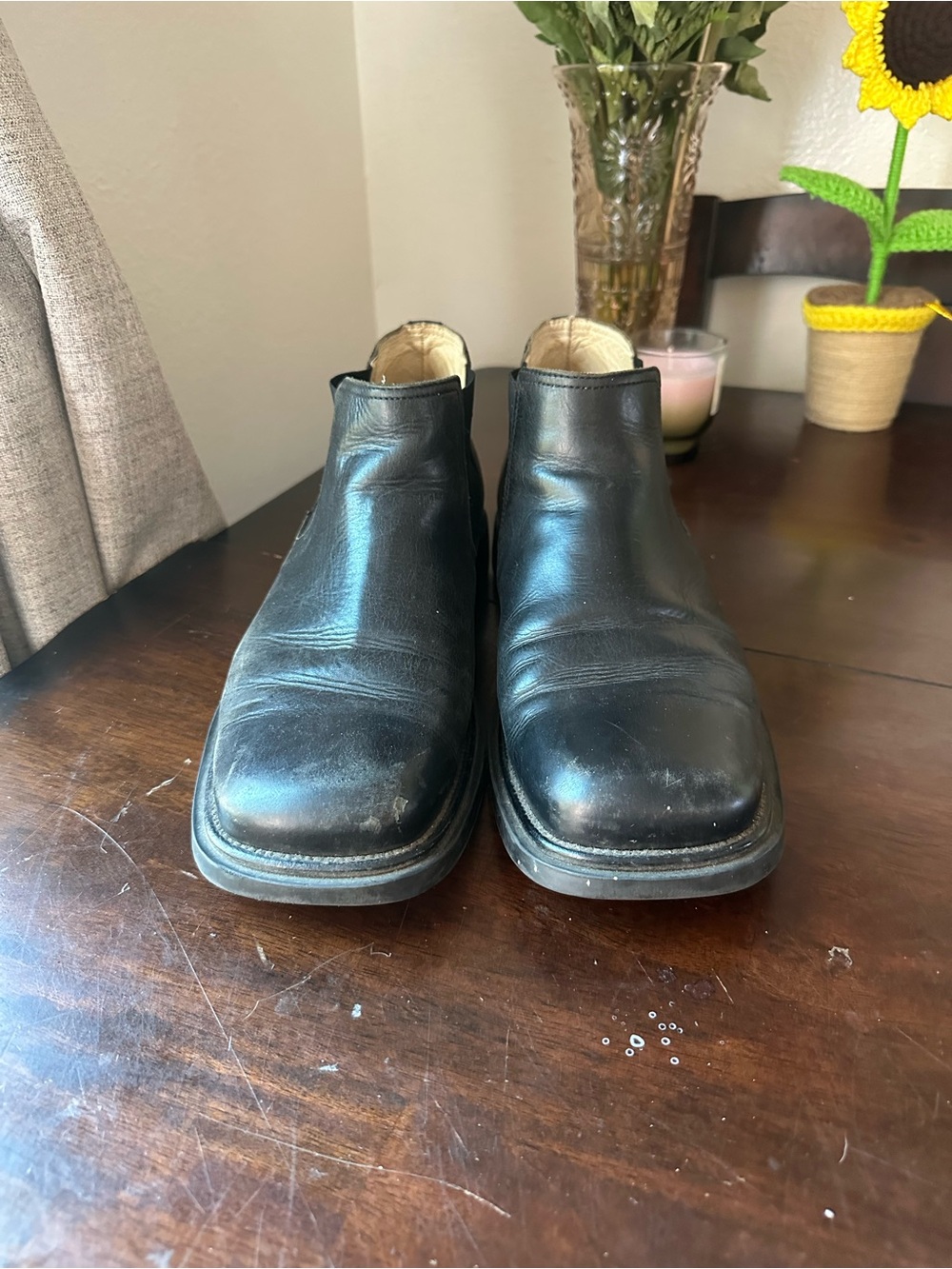 Kenneth Cole Black Leather Square-Toe Chukka Boots Made In Italy